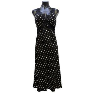 Lucy Paris Black & White Polka Dot Midi Dress With Lace Trim S